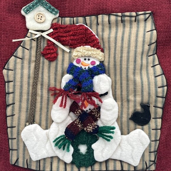 Woven Christmas Holiday Snowmen 3D Stitched Red Shoulder Handbag Bird Mailbox - Picture 2 of 10